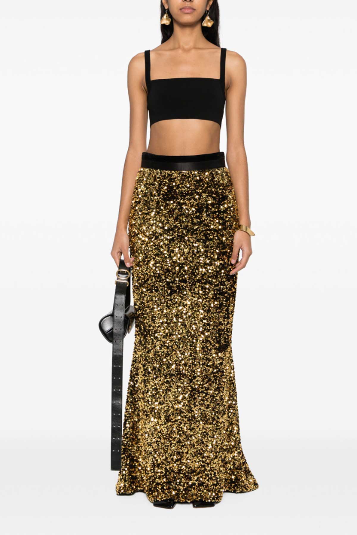 GOLD SEQUINED MAXI SKIRT