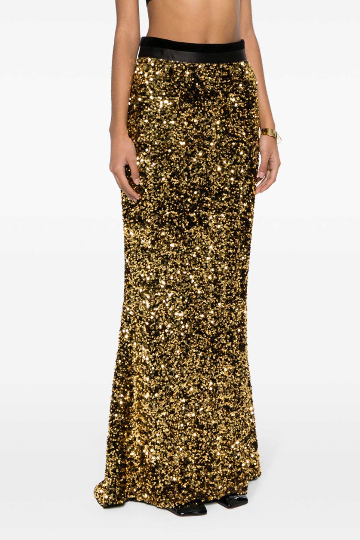 GOLD SEQUINED MAXI SKIRT
