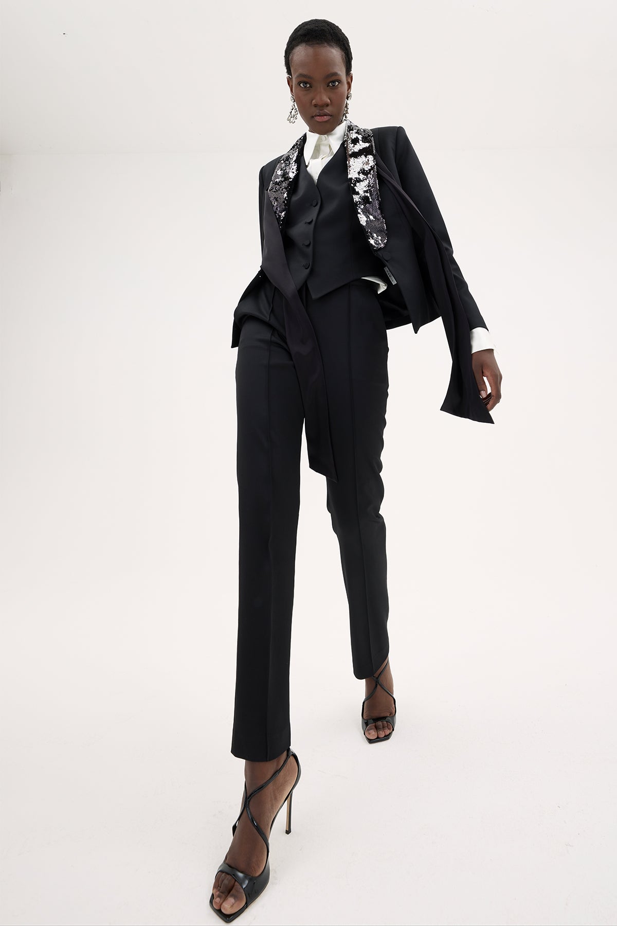 SEQUIN EMBELLISHED LAPEL TUXEDO