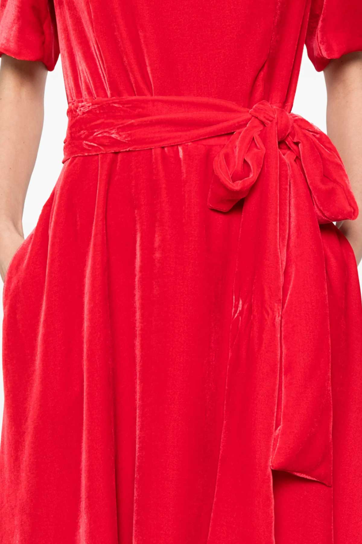SILK VELVET A-LINE MIDI DRESS