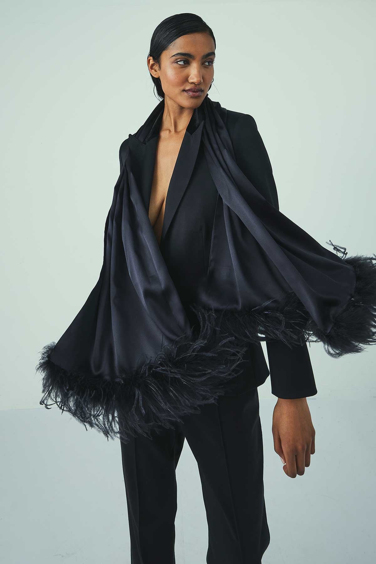 SILK SHAWL WITH OSTRICH FEATHERS