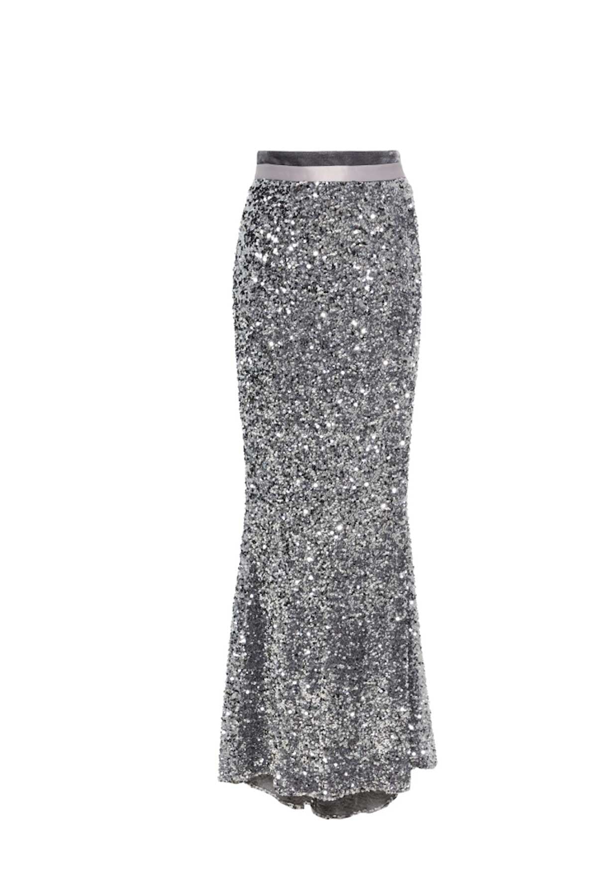 SILVER SEQUINED MAXI SKIRT