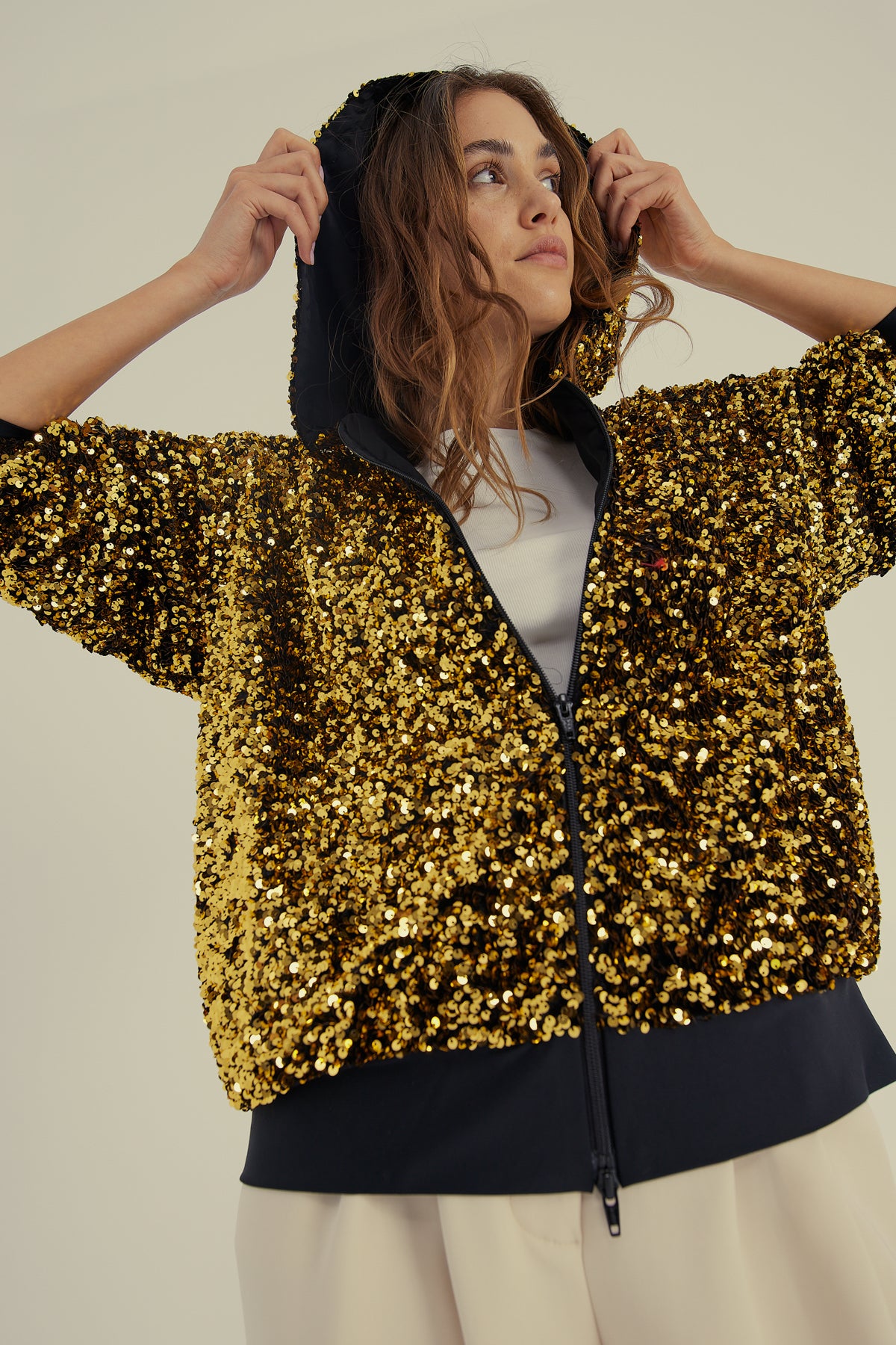 SEQUIN-EMBELLISHED ZIP HOODIE