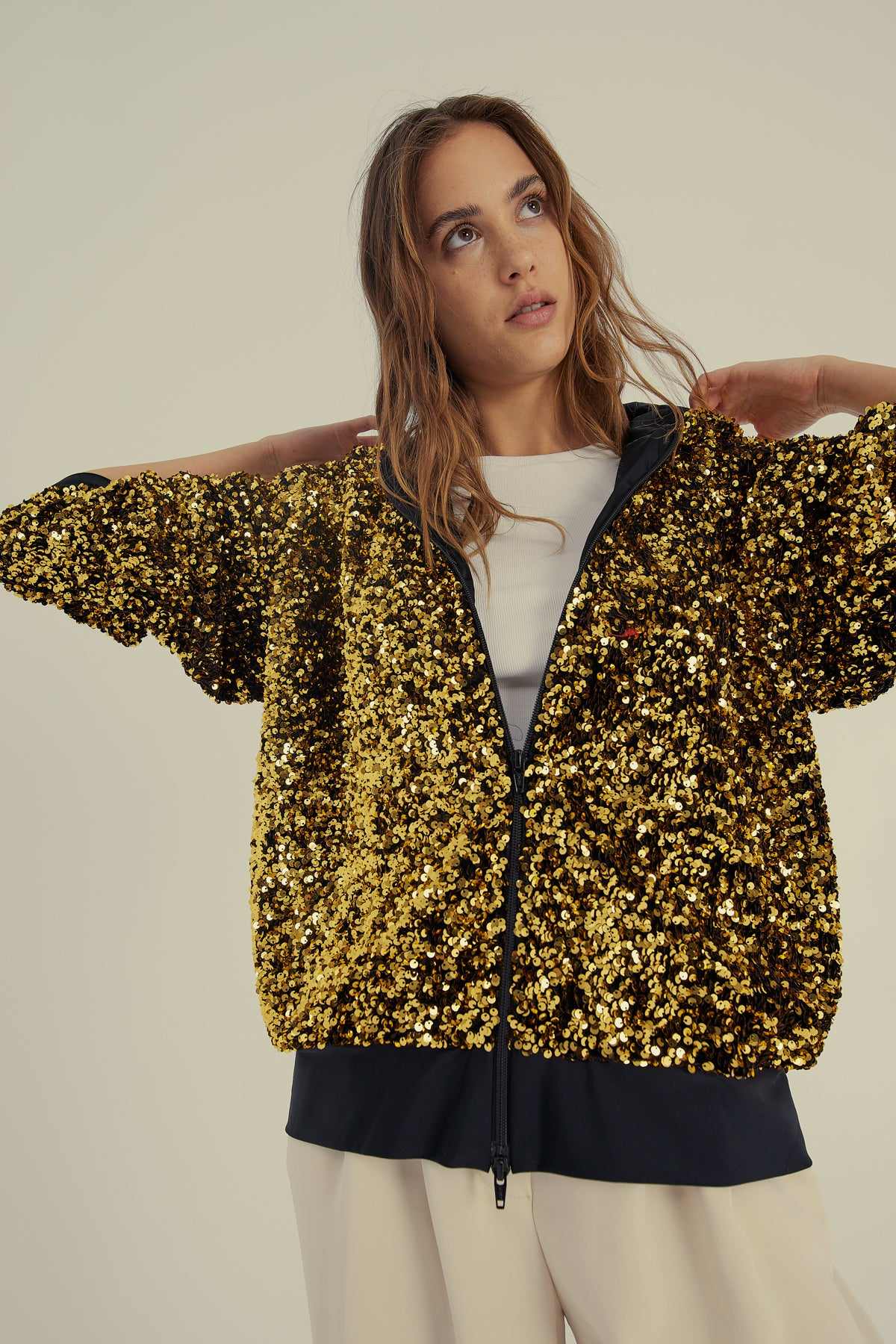 SEQUIN-EMBELLISHED ZIP HOODIE