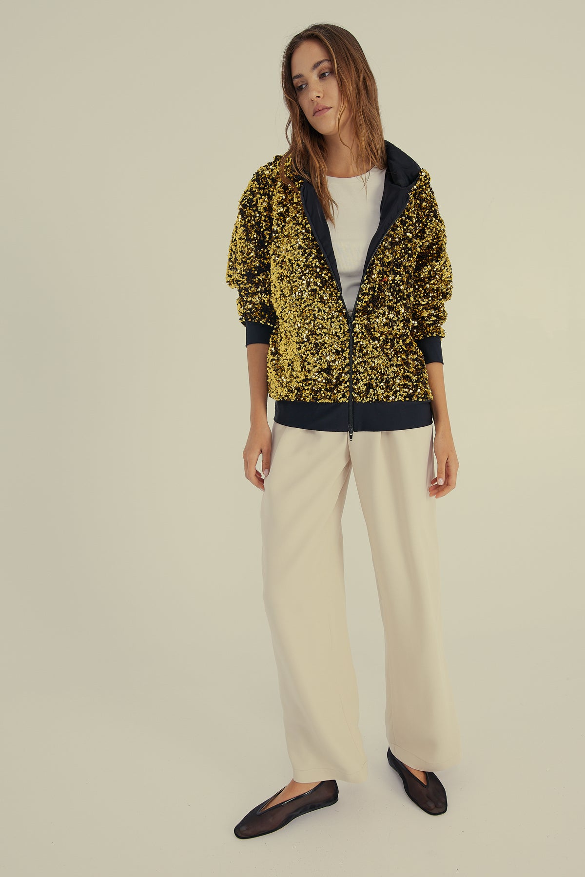 SEQUIN-EMBELLISHED ZIP HOODIE