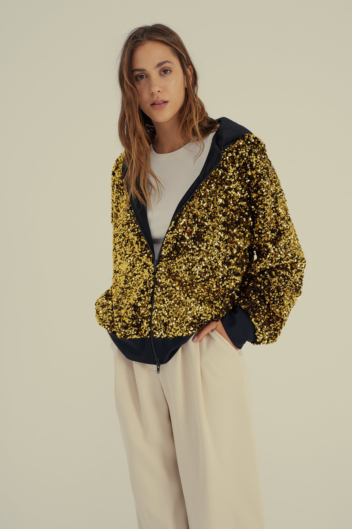 SEQUIN-EMBELLISHED ZIP HOODIE