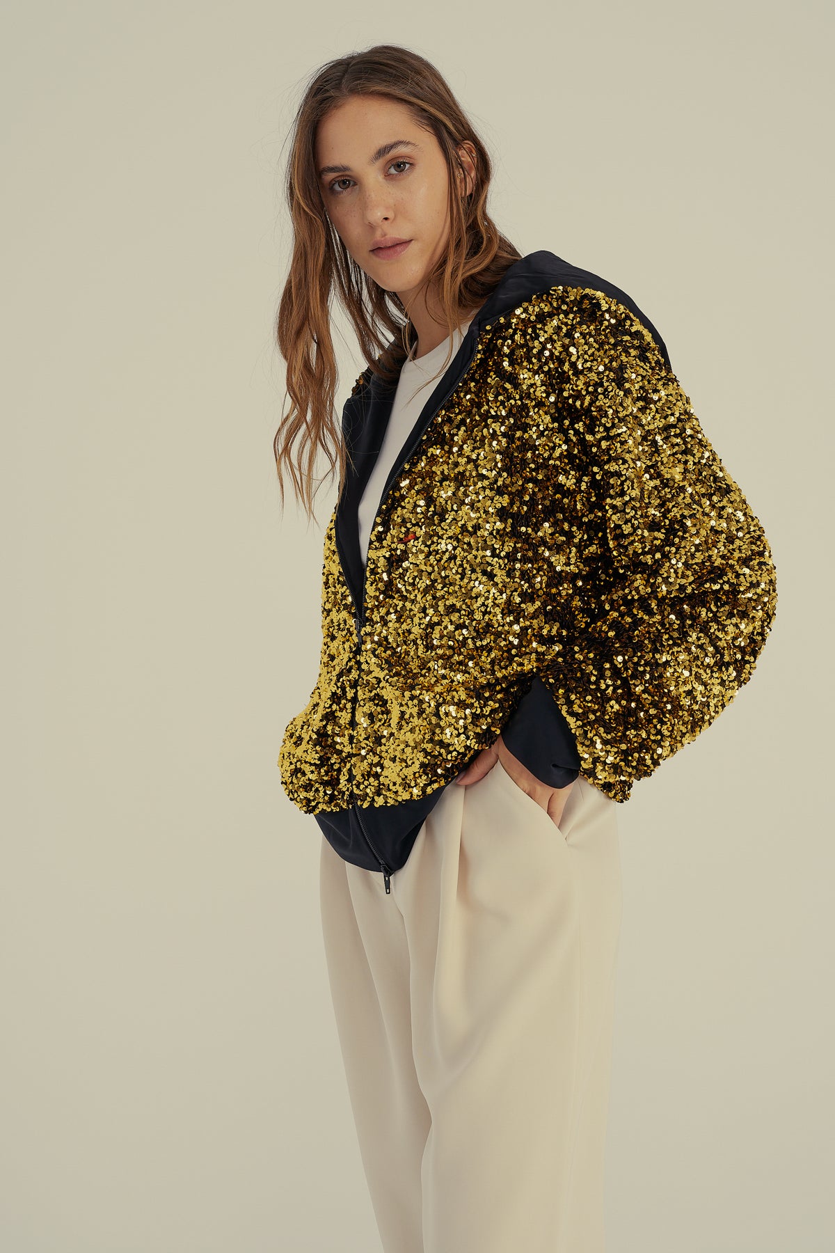 SEQUIN-EMBELLISHED ZIP HOODIE
