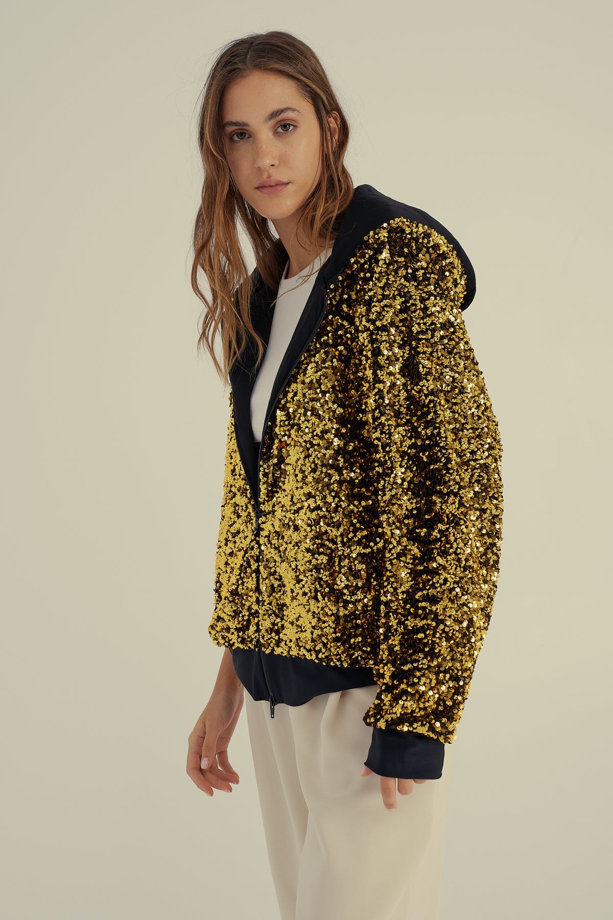 SEQUIN-EMBELLISHED ZIP HOODIE