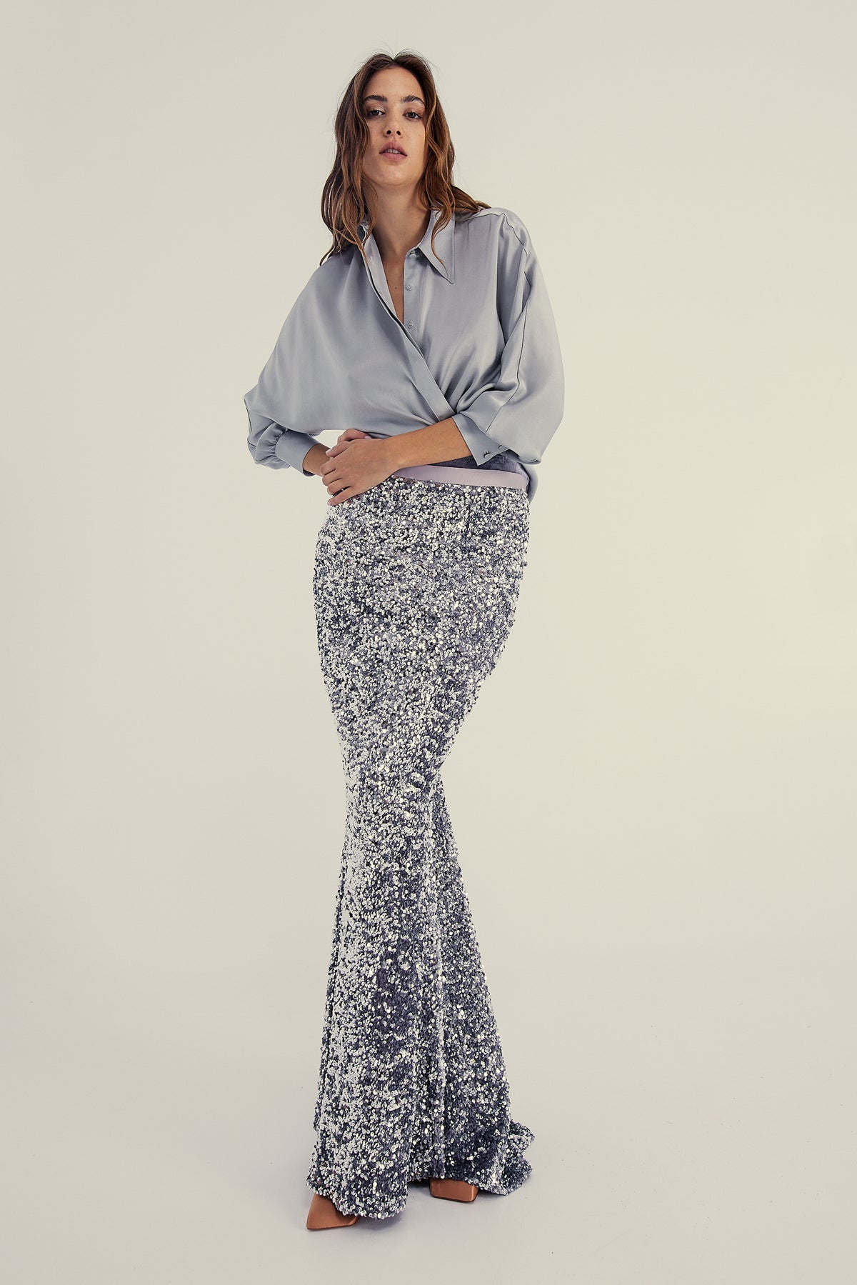 SILVER SEQUINED MAXI SKIRT