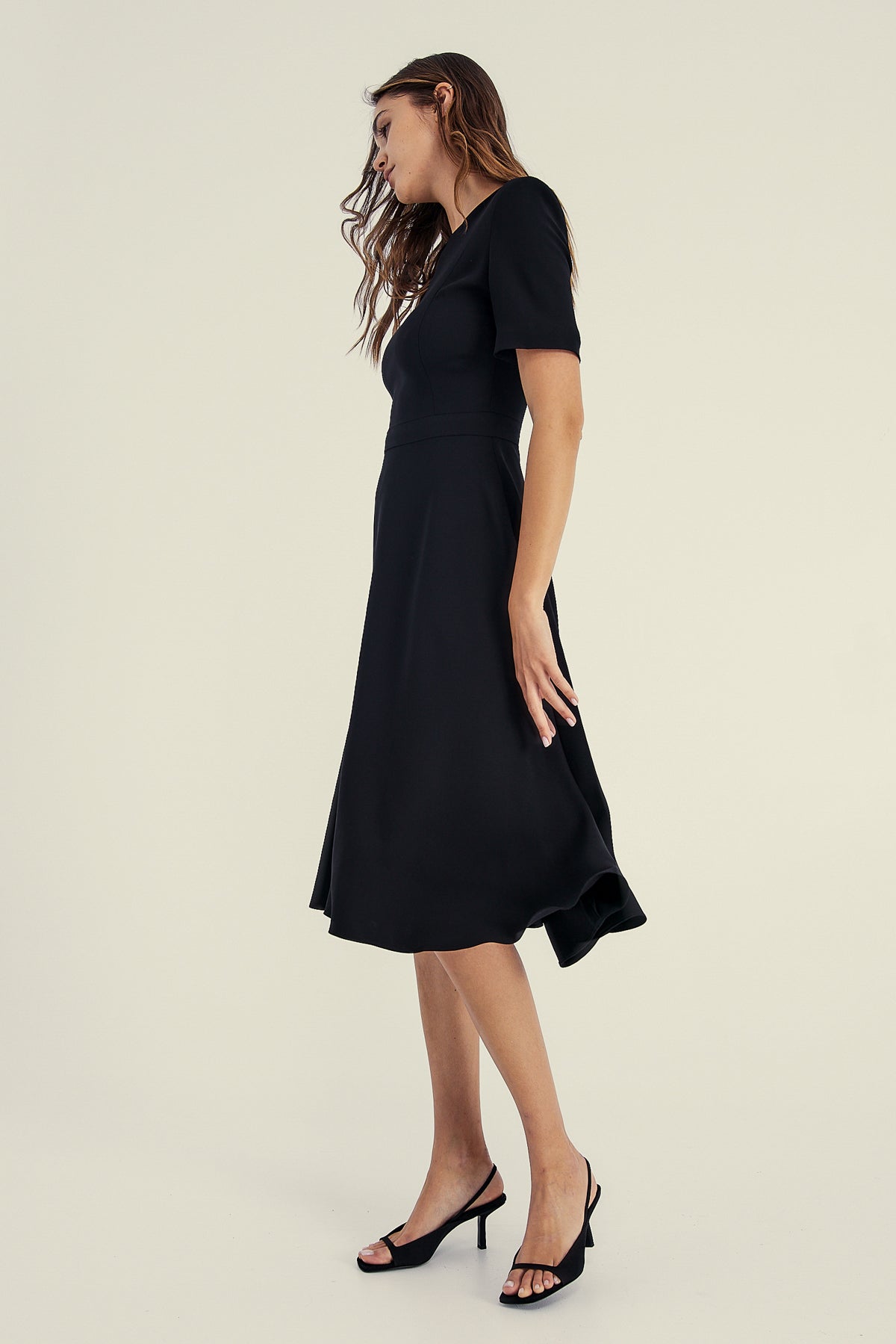 A-LINE MIDI DRESS IN JET BLACK