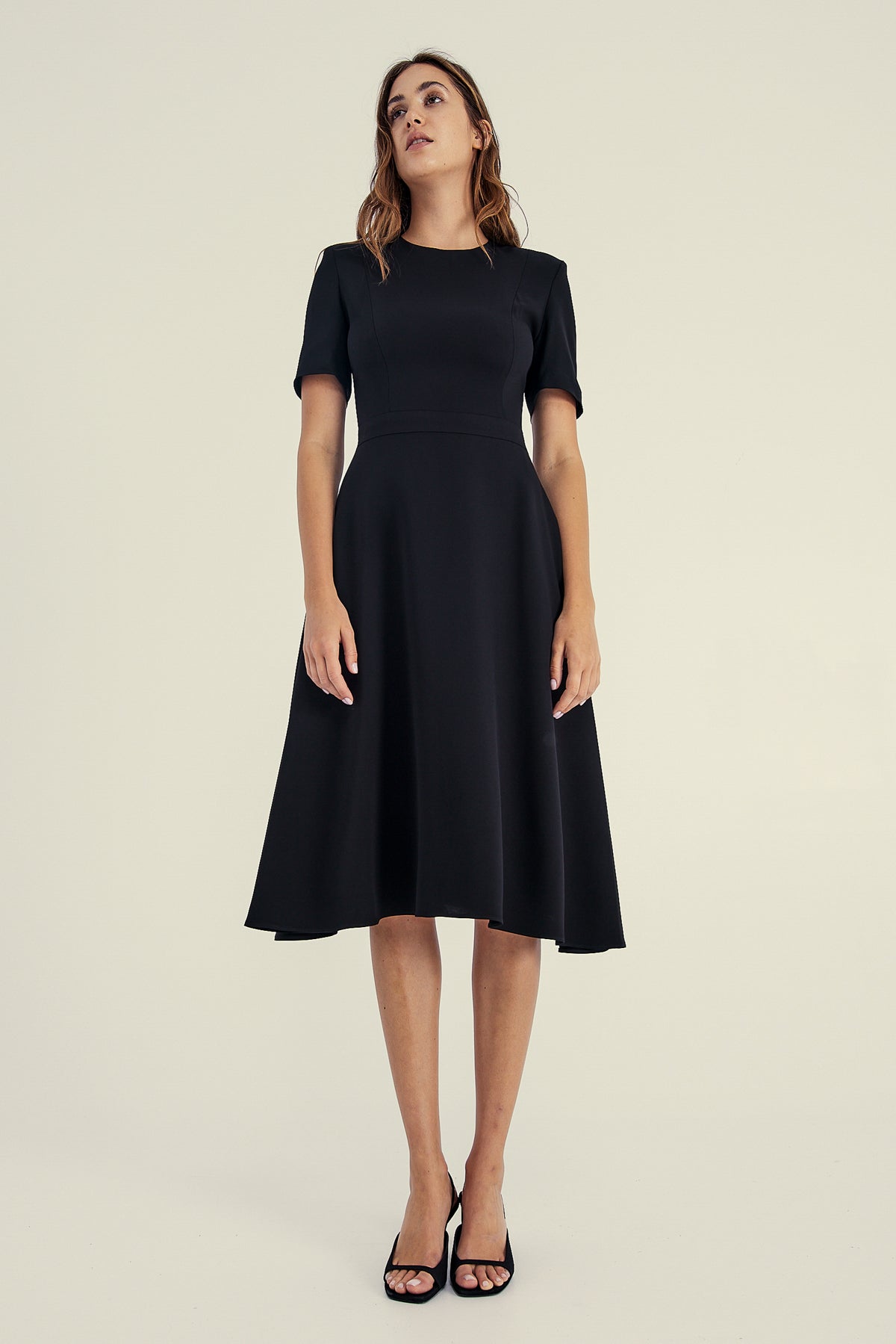 A-LINE MIDI DRESS IN JET BLACK