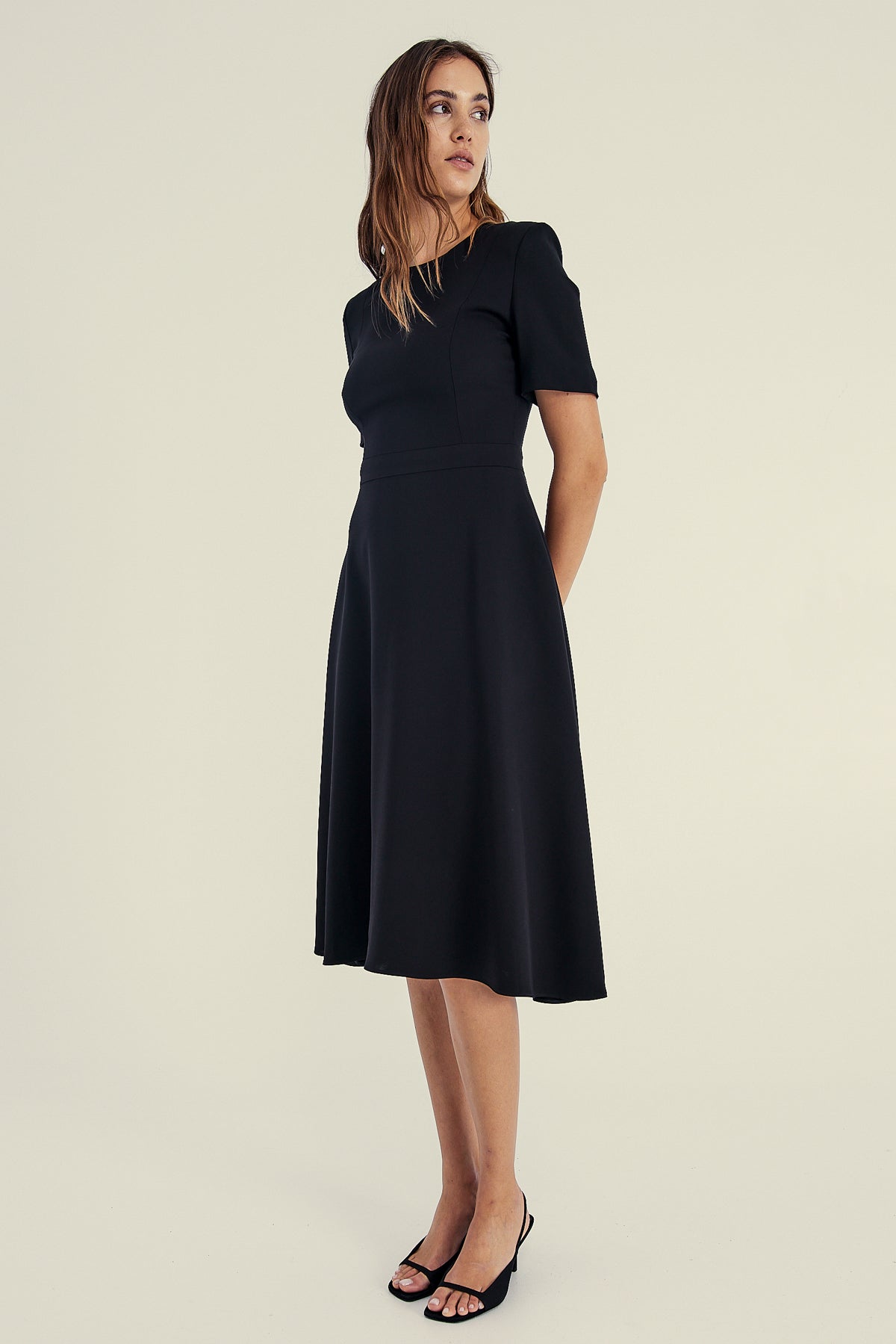 A-LINE MIDI DRESS IN JET BLACK