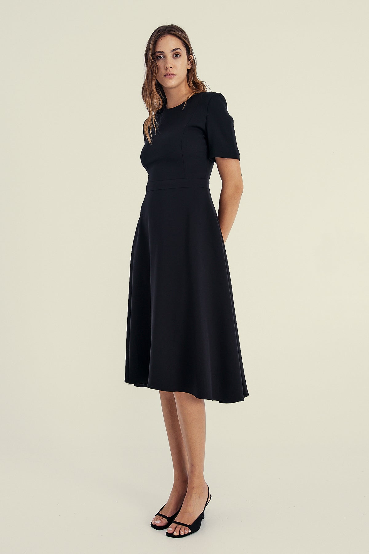 A-LINE MIDI DRESS IN JET BLACK