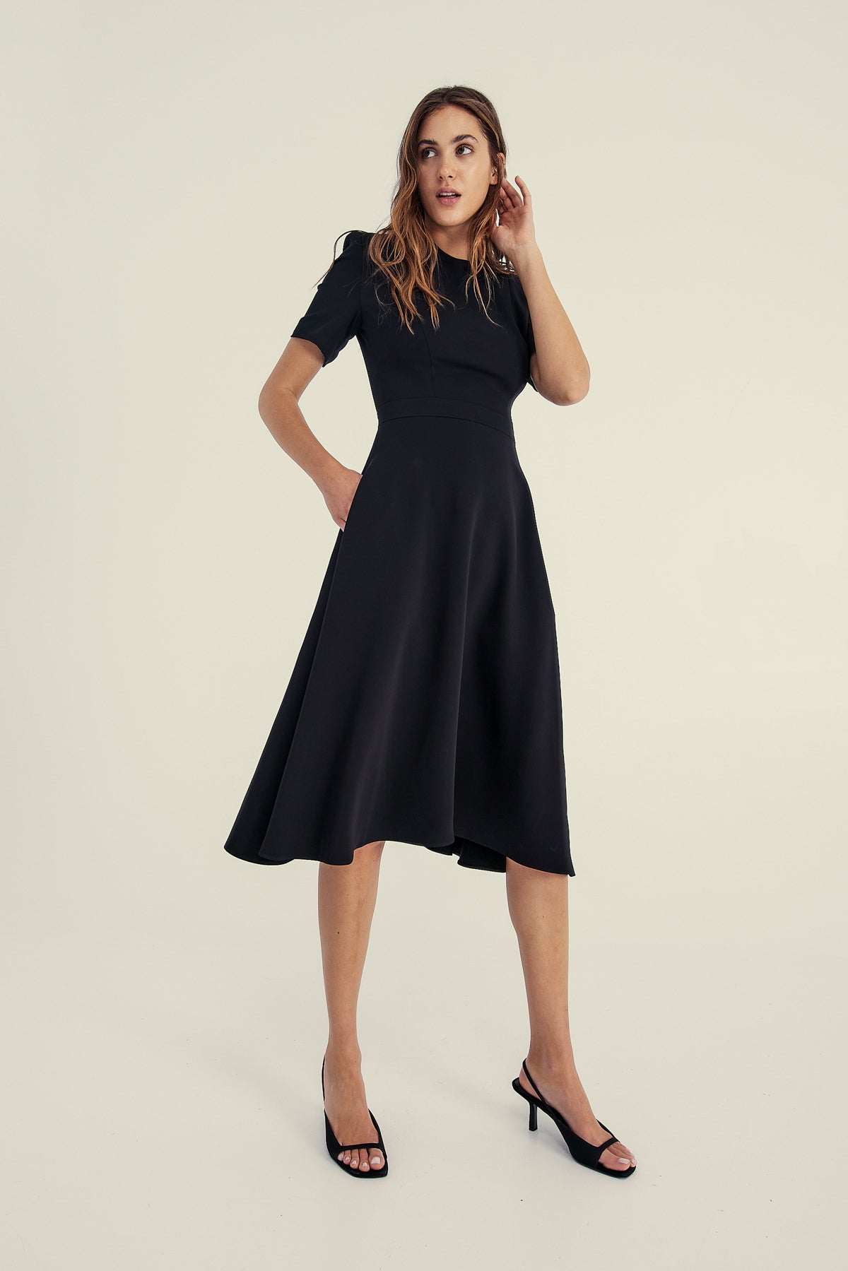A-LINE MIDI DRESS IN JET BLACK