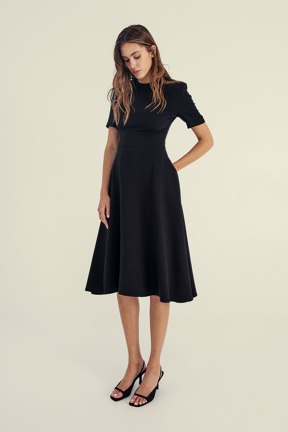 A-LINE MIDI DRESS IN JET BLACK