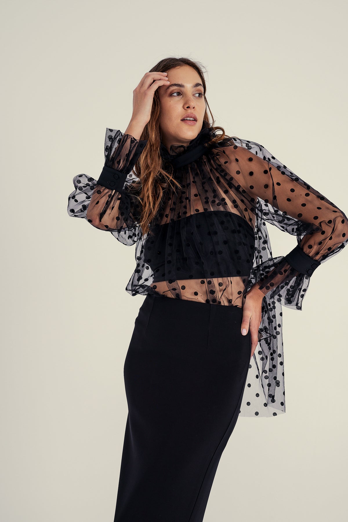 SIGNATURE SHEER TULLE BLOUSE