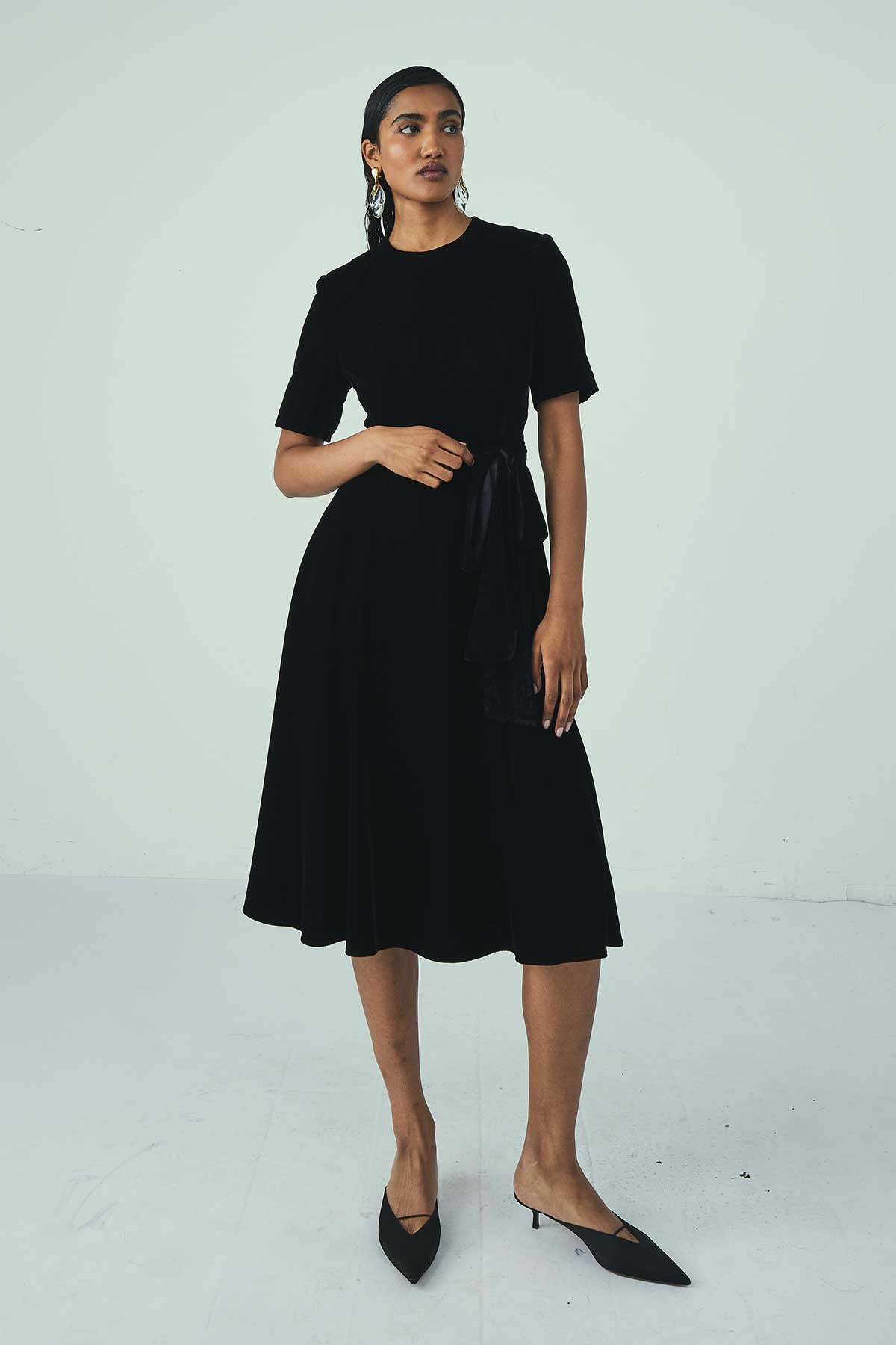 SILK VELVET A-LINE MIDI DRESS
