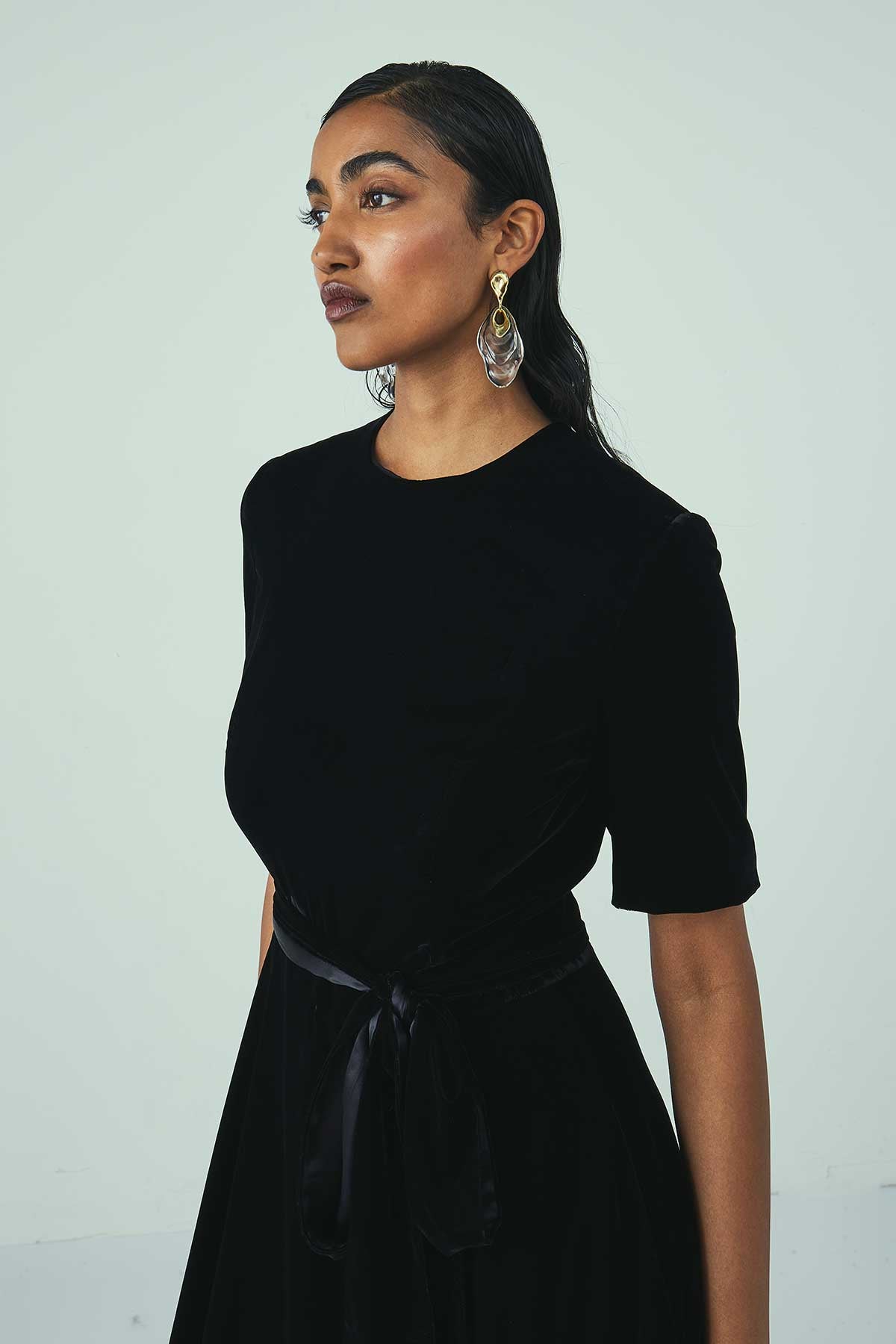 SILK VELVET A-LINE MIDI DRESS