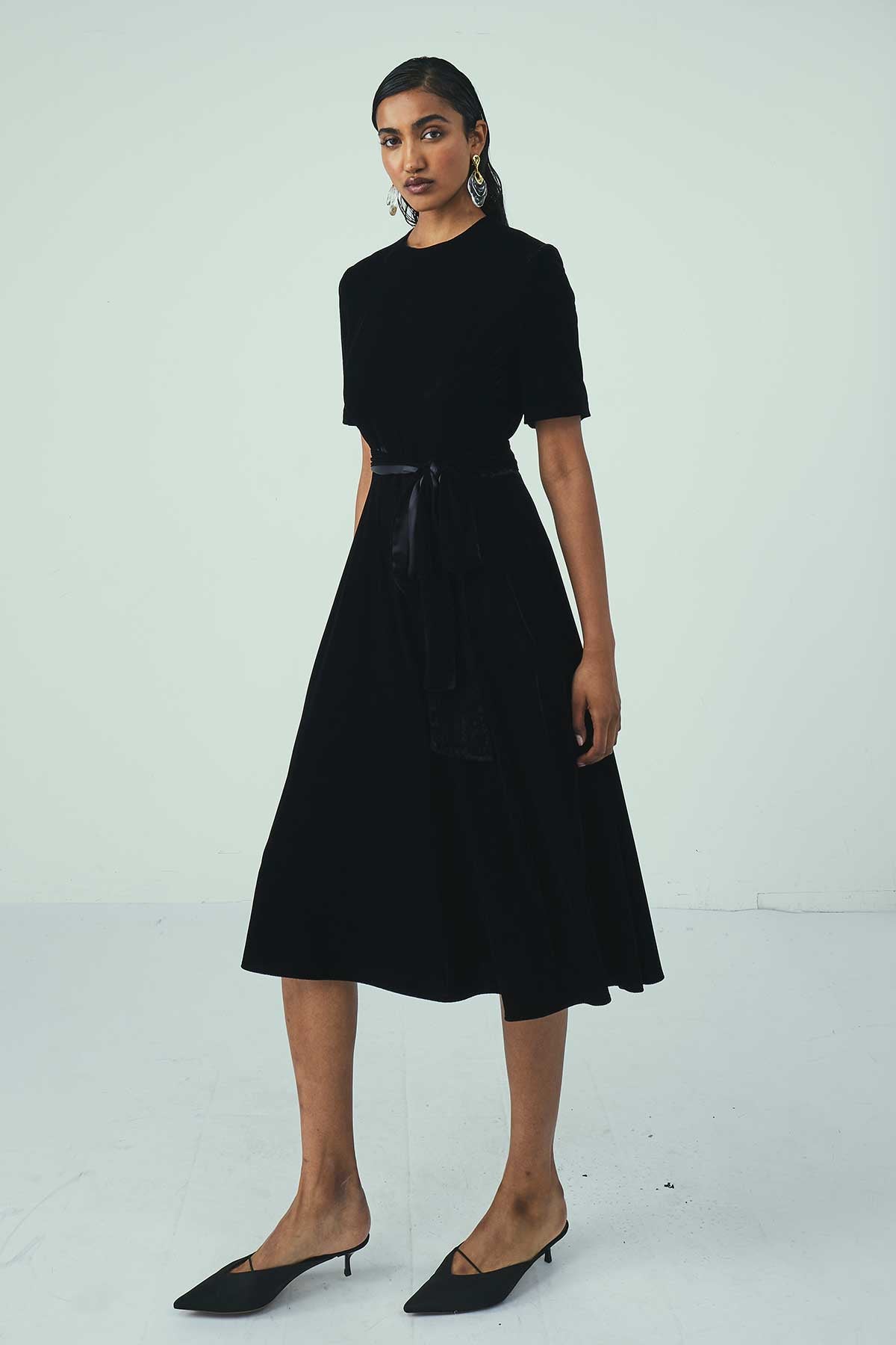 SILK VELVET A-LINE MIDI DRESS